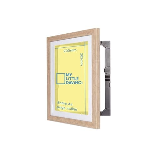 Image of My Little DaVinci A4 Natural Wooden Picture Frame, Front Opening Art Frame with Storage for 50 Sheets, Wall Mounted Kids Artwork Display for Photos Drawings Home Decor