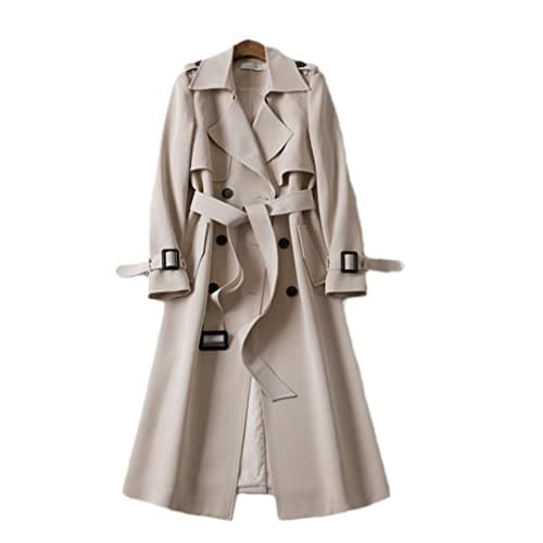 Image of Spring Women's Trench Coat Street Casual Long Loose Double Breasted Trench Jacket Beige L