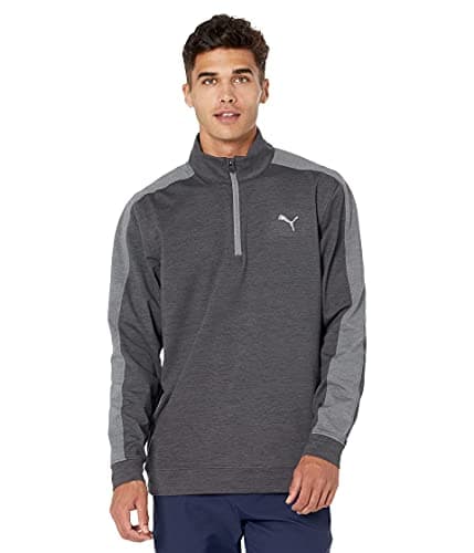 Image of PUMA Men's Cloudspun T7 1/4 Zip Pullover Sweater, Black Heather-Quiet Shade Heather, 3XL