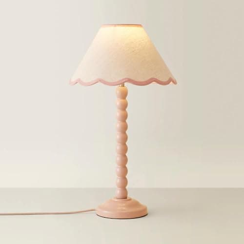 Image of ValueLights | Rose Pink Bobbin Stem Table Lamp with Pink Trim Scallop Shade | Home Décor, Bedside & Desk Lamp | Includes Bulb