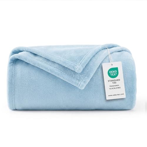 Image of WAVVE Fleece Blanket Light Blue Throw 150x200cm - Fluffy Soft Warm Versatile Blanket for Sofa/Couch/Bed Double/Twin Size