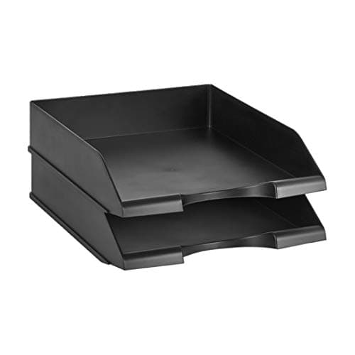 Image of Amazon Basics Rectangular Stackable Office Letter Trays, Pack of 2, Black, 33.8 x 25.4 x 6.3 cm