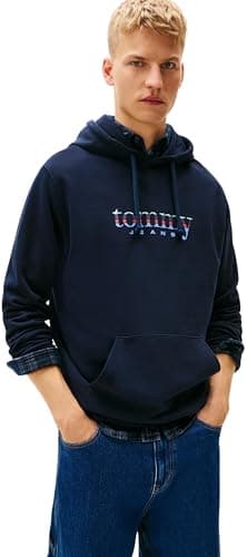 Image of Tommy Jeans Men's TJM Reg Entry DNA Play Hood Dm0Dm22642 Pullover Hoodie, Blue (Dark Night Navy), XL