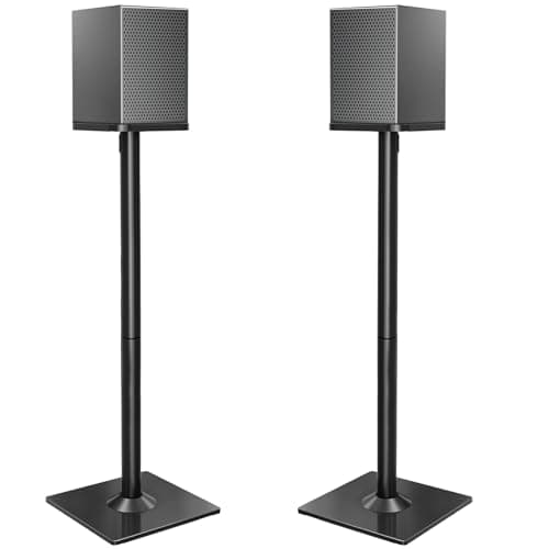 Image of ELIVED Universal Speaker Stands for Surround Sound, 808mm Height Floor Speaker Stand for Satellites Up to 10KG, Bookshelf Speaker Stand with 2 Types of Foot Pads, Cable Management,1 Pair, Black EV5022