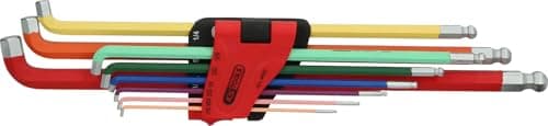 Image of KS Tools 151.4430 Ball Ended Hexagon Key Wrench Set, 108° Angled, 9 pcs. Imperial