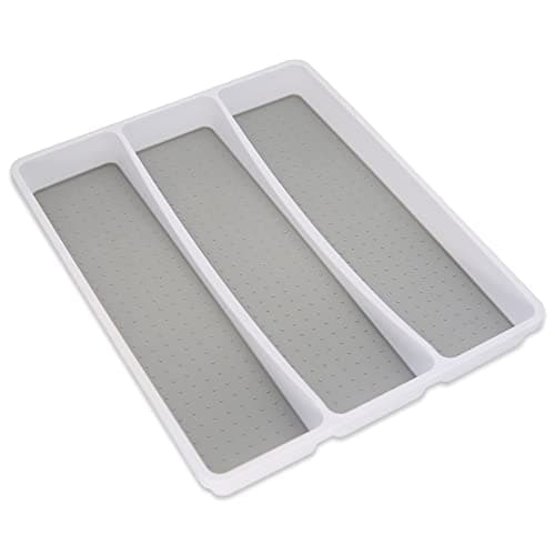 Image of Addis Premium Soft touch 3 Compartment Drawer Utensil Cutlery Organiser Tray, White & Grey new 3 Sections