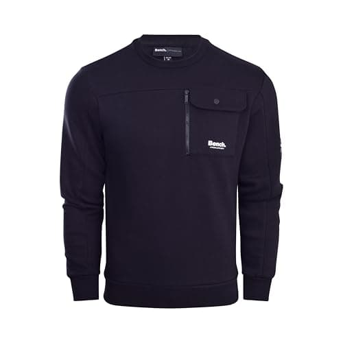 Image of Bench Men's Crew Neck Sweatshirt Fleece Jumper - Designer Pullover Mens Clothing - Smart Sweater for Men with Cuffed Sleeves - Mens Sweatshirts No Hood, Crewneck Jumpers & Sweat Shirts Black M