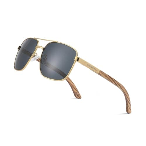 Image of WOODONLY Wood Pilot Polarised Sunglasses - Fashion Metal Frame Wooden Sunglasses for Men and Women Perfect Gifts (Zebra wood)