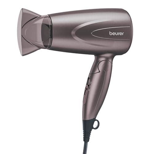 Image of Beurer HC 17 Hair Dryer, Compact Hair Dryer with Folding Function, 2 Heat & Blow Levels, 1300 Watts, Overheat Protection and Professional Mouthpiece, Foldable Travel Hair Dryer with Hanging Loop