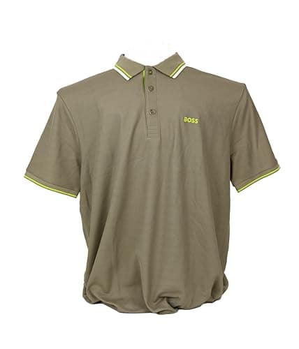 Image of BOSS Mens Paddy Pro Polo Shirt in Pastel Green & Tipped with Lime Green & White Size L - Large