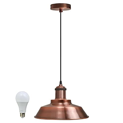 Image of Vintage Industrial Copper Pendant Light E27 LED Adjustable Metal Ceiling Hanging Lamp Shade, Retro Modern Dome Pendant Lighting for Kitchen Island Dining Room Cafe Bar Bedroom Hallway (With Bulb)