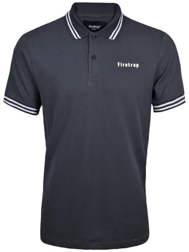 Image of Firetrap Mens Polo Shirt Cotton Polos Tshirt Short Sleeve Summer Ribbed Tipping Collar Tshirts Top Charcoal L