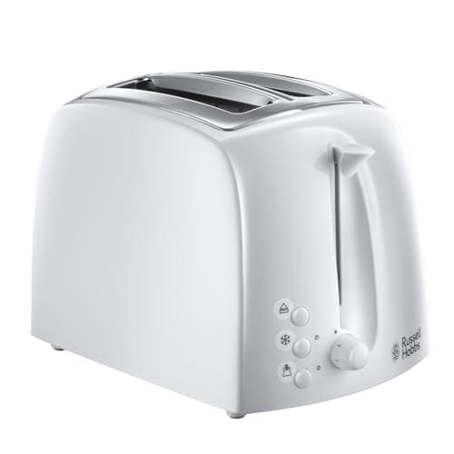 Image of Russell Hobbs Textures 2 Slice Toaster (Extra Wide Slots, 6 Browning levels, Frozen, cancel & reheat function with indicator lights, Removable crumb tray, 850W, White matt & high gloss finish) 21640