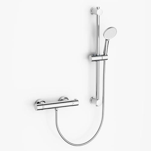 Image of MORADO Thermostatic Shower Bar with Adjustable Riser Kit, Wall Mounted Bar Mixer Shower with 1.5M Hose Pipe and 3 Function Handhled Shower, Chrome, MORADO-012-SET