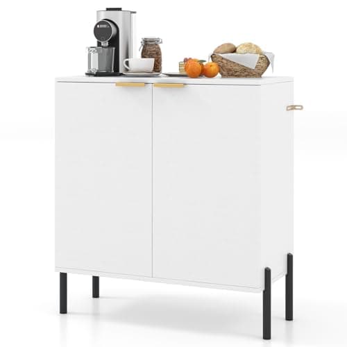 Image of TANGZON Storage Cabinet, Wooden Double Door Kitchen Buffet Sideboard with Raised Metal Legs & Anti-Tipping Device, Floor Standing Accent Side Cupboard Unit for Dining Living Room Hallway