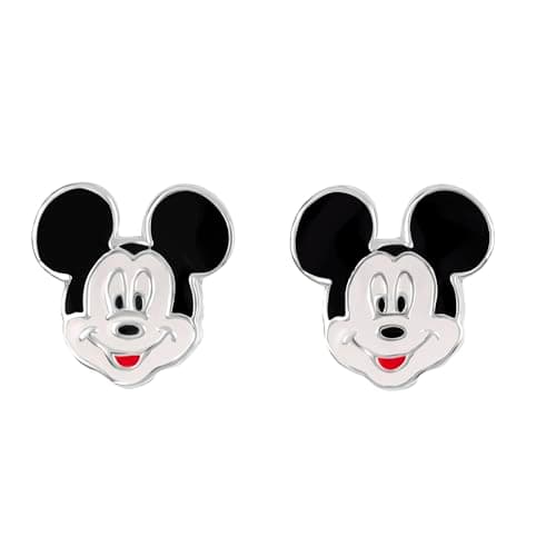 Image of Disney 925 Sterling Silver Mickey Mouse Enamel Stud Earrings for Girls