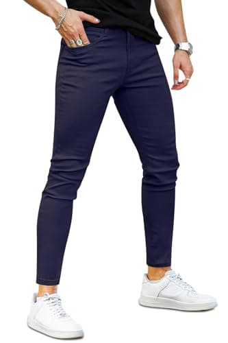 Image of GINGTTO Mens Skinny Jeans Super Stretch Slim Fit Denim Pants Casual Fashion Jean for Men 4 Seasons Blue 36 Waist 30 Leg