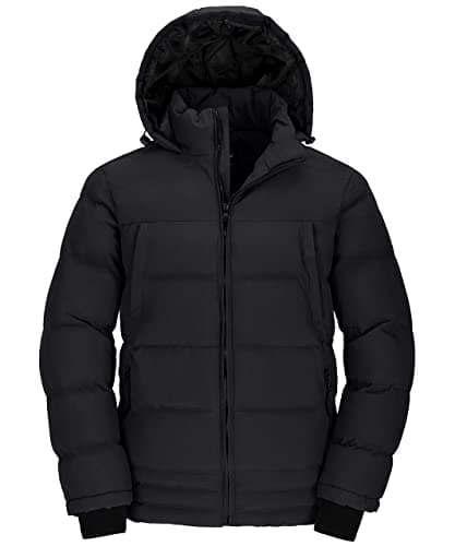 Image of Wantdo Men's Hooded Winter Warm Jacket Water Resistant Outdoor Jacket Quilted Cotton Padding Coat Windproof Outerwear Jackets Black XXL