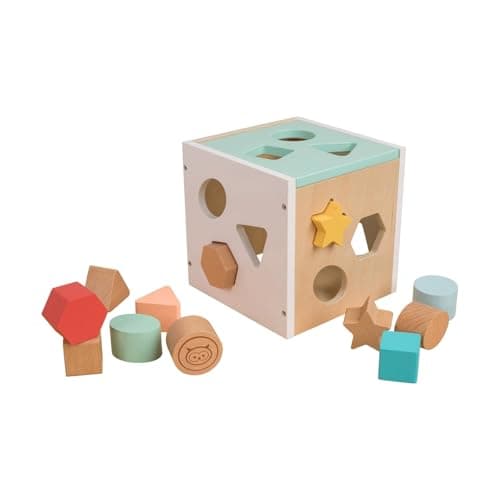 Image of Owl & Fox Wooden Sorting Cube, Montessori Toy for Babies and Toddlers from 12 Months, Various Shapes to Promote Sensory Development and Problem Solving, FSC Certified