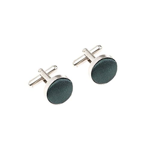 Image of Plain Satin Solid Colour Classic Silver Metal Cufflinks (Dark Green)