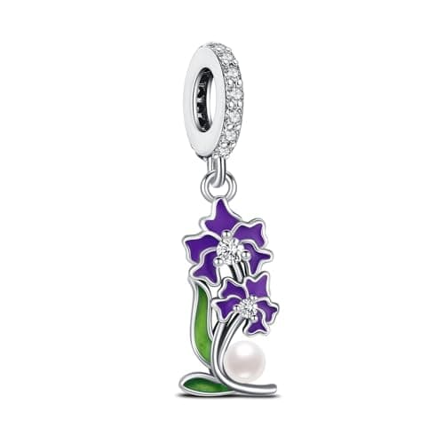 Image of BOIGEGU Violet flowers Charms for Bracelets 925 Sterling Silver Charms Dream Beads Birthday Gift for Daught Mom Wife Women