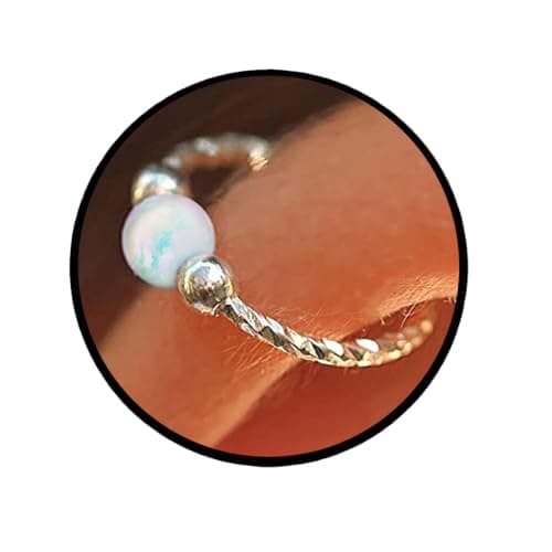 Image of Cartilage Earring Hoop - 20G Sterling Silver helix piercing ear ring - white opal cartilage earring, silver cartilage hoop - cutwire silver