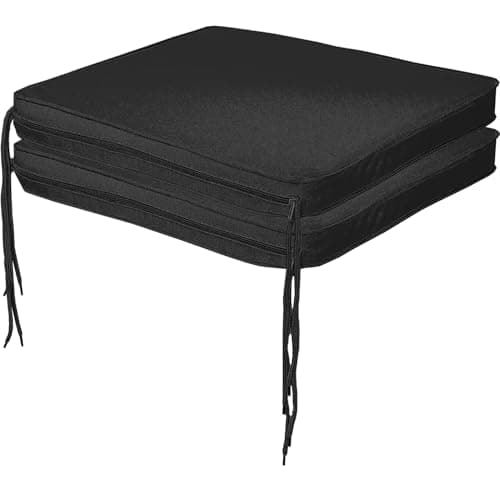 Image of Brillars Water-Resistant Seat Cushion with Ties – 40x40cm/16x16inch Foam Chair Pad Non Slip for Indoor/Outdoor – Kitchen Dining, Patio, Garden, Office (Black, Pack of 2)
