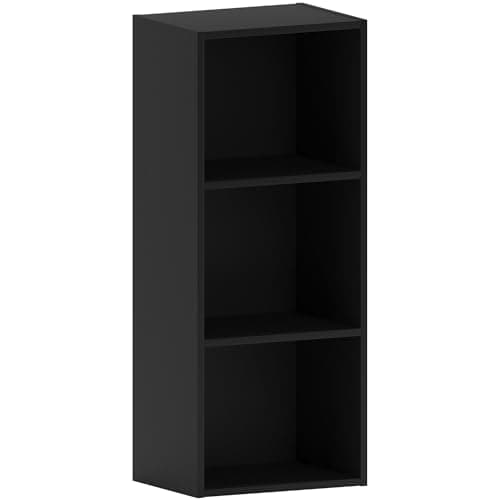 Image of Vida Designs Oxford 3 Tier Cube Bookcase, Black Wooden Shelving Display Storage Unit Office Living Room Furniture