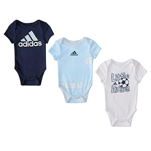 Image of adidas baby-boys 3-pack Short Sleeve Bodyshirt Set, White/Light Blue/Navy, 3 Months