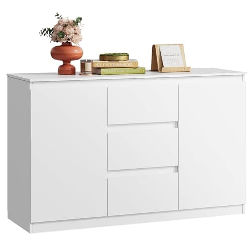 Image of WLIVE Chest of Drawers with 3 Drawers, Cabinet with 2 Door 4 Shelvses, Modern Storage Unit, for Living Room, Bedroom, Hallway, (White, 2 Door 3 Drawer)