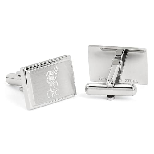 Image of Liverpool FC Official Mens Stainless Steel Cufflinks – Rectangular Liverbird & LFC Engraved Design – Shirt Accessories – Ideal Reds Football Gift