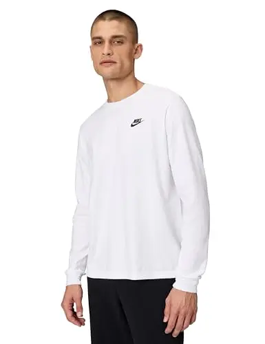 Image of NIKE Men's M Nsw Club Tee - Long Sleeved T shirt, White/(Black), M UK