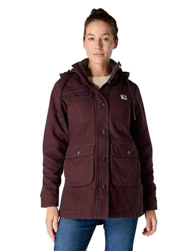 Image of Carhartt Women's 105512 Women's Loose Fit Weathered Duck Coat, Blackberry, XS