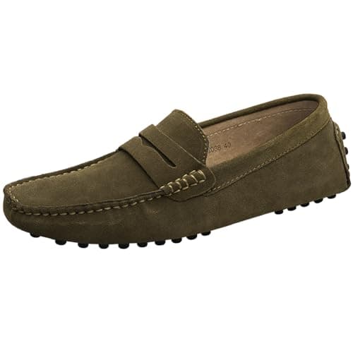 Image of Jamron Men's Suede Leather Penny Loafers Comfort Driving Shoes Moccasin Slippers Brown 2088 UK9.5