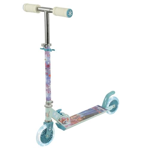 Image of Disney Frozen 2 Folding Inline Kids Scooter for Girls and Boys | Light Up Wheels & Adjustable Handlebar | Officially Licensed