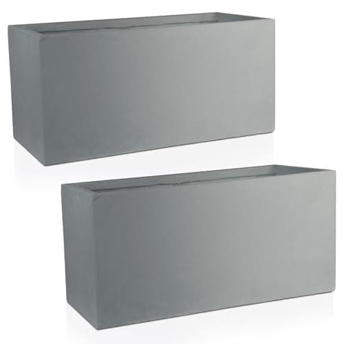 Image of IDEALIST Set of 2 60cm Large Trough | Grey Reinforced Stone Rectangular Planter | Garden Planters with Drainage Holes L60 W30 H30 cm, 35 litres