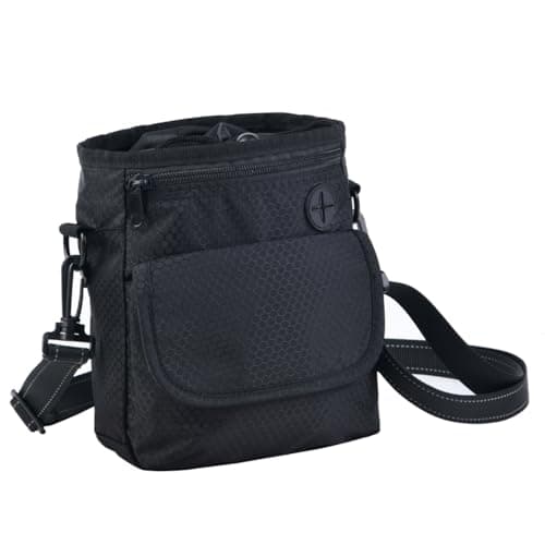 Image of HANWELL Waterproof Dog Treat Pouch with Built-in Poo Bag Dispenser, Hands Free Puppy Training Bag Carries for Walking (Adjustable reflective Waist Belt & Shoulder Strap)-New Black