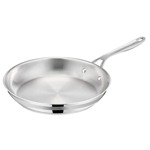 Image of Jamie Oliver by Tefal Cook Smart 24cm Pancake Frying Pan, Uncoated Stainless Steel, Riveted Handle, Induction Safe, Thermo-Fusion Base, 90% Recycled Steel E3110455
