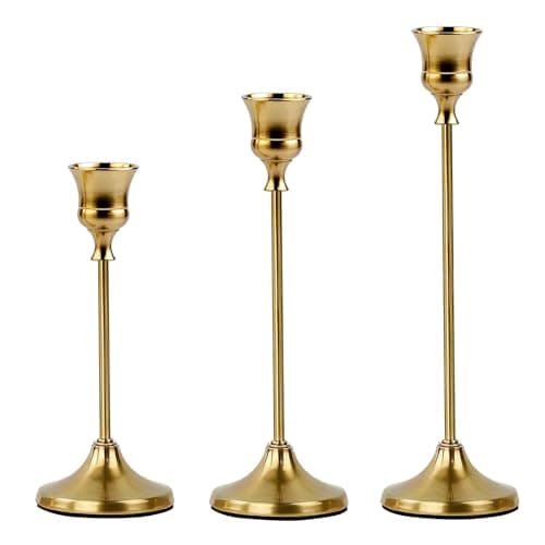 Image of 3 Pcs Gold Candle Holders,Candle Holders Set Of In European Style With Varying Heights 22cm, 19cm and 16cm,Tall Candlestick Holders for Wedding, Home Decor, Candlelight Dinner Party Tabletop Decor