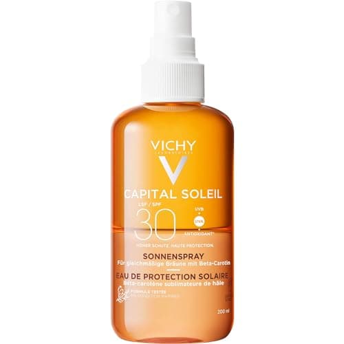 Image of Vichy Capital Soleil Tan Illuminating Sun Protection Water Spray SPF30 With Beta-Carotene, Broad Spectrum UVA UVB Protection, Lightweight Stain-Proof Formula, 200ml
