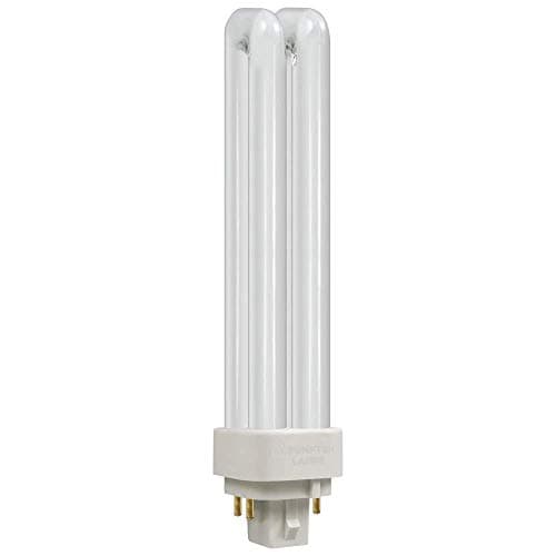 Image of Crompton Lamps CFL PLC-E 18W G24q-2 Dimmable Double Turn DE-Type 3000K Warm White Frosted 1210lm 4-Pin Energy Saving Push Fit Compact Fluorescent Opal Bright Light Bulb