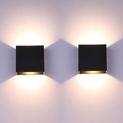 Image of Glighone Wall Lights for Living Room, 2Pcs LED Indoor Wall Lamo Up Down Modern Wall Sconce Lighting, 6W Aluminum Hardwired Black Wall Lights for Hallway Bedroom, Stairs, Warm White