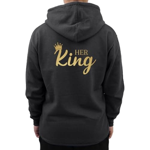 Image of Graphic Impact Her King His Queen Matching Set Him And Her Unisex Hoodie Novelty Design Gift Idea Wife Husband Girlfriend Boyfriend Love Valentines Day Couples Matching Hoodies(Black,King,L)