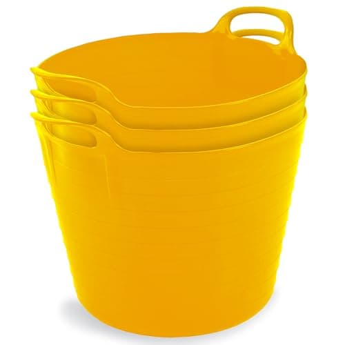 Image of Neat Plastics 42L Flexi Tubs 3 Pack - Versatile Large Garden Tubs with Handles, Heavy Duty, Ideal Bath & Flexi Bucket, Durable Flexible Bucket for Home & Garden (Yellow)