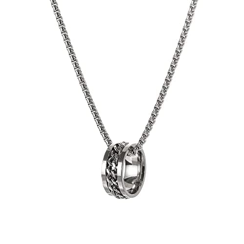 Image of DIAMANTIO Spinner Ring Necklace, 18K Gold Plated Stainless Steel Rotatable Chain Band Pendant, Hip Hop Punk Rock Fidget Jewelry for Men & Teens, Stress Relief Anxiety Charm with 24 Inch Box Chain