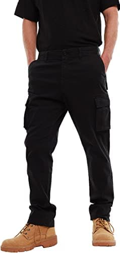 Image of MIG - Mud Ice Gravel Mens Stretch Cargo Chino Trousers - Cotton Elasticated Cargo Pants, Regular Slim Fit Mens Work Casual Chinos (Black, 36W / 31L)