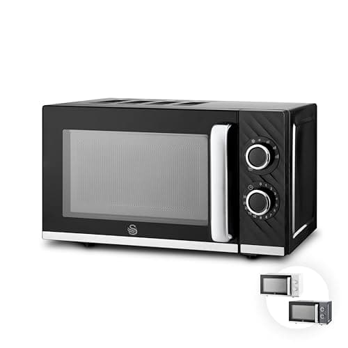 Image of Swan Windsor Manual Microwave, 20L, 800W, 5 Power Levels, Defrost by Time, 30 Minute Timer, Non-slip Feet, Family Sized Microwave, Black, SM4424BLK