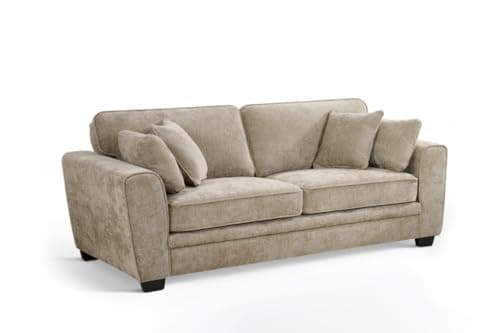 Image of Lovesofas Fabric Beige 3 Seater Sofa with Padded Arms│ Durable Woven Chenille Fabric │ Comfortable Seat & Back Cushions │ Solid Wood Frame Three Seat Couch For Living Room with Pillows - BERTIE