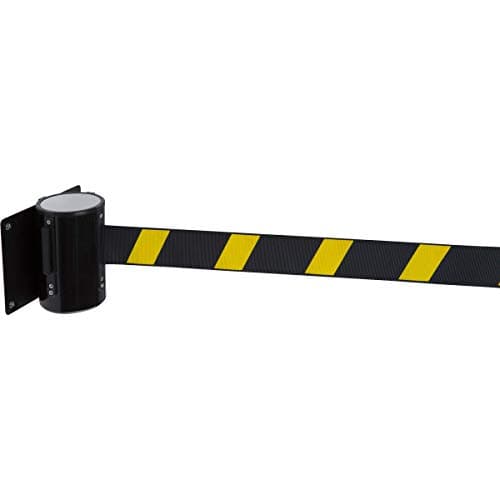 Image of Retractable Barrier, Wall Mounted Pull Out Queue Belt, Queuing Safety Tape Cordon (Black/Yellow 2.3m)
