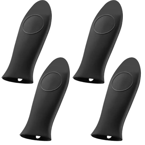 Image of 4 Pcs Silicone Hot Handle Holder Set, Heat Resistant Silicone Pan Handle Covers Sleeves, Hot Pot Covers Grips for Cast Iron Skillets Frying Cast Iron Pan Protector(Black)